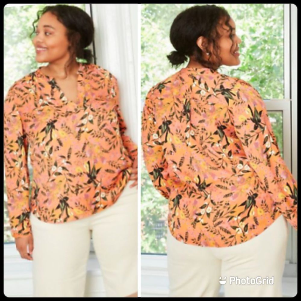 Ava & Viv Coral Garden floral Top Sz 1X
